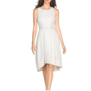 WHBM Jacquard Hi Low Fit And Flare Sleeveless Dress Champagne *NO BELT*